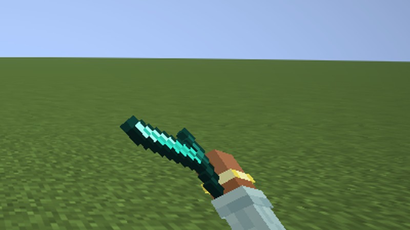 A hand holding a diamond sword in first person